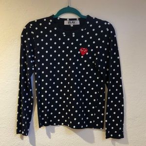 COMME DES GARCONS PLAY LONG SLEEVE POLKA DOT TEE NAVY BLUE